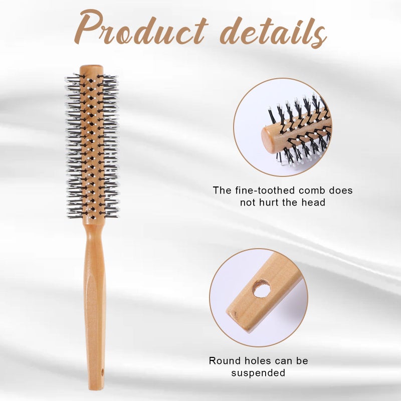 SynHHergyx Mens Round Hair Curling Brush Women Comb Roller for Blow Drying Comb Round Brush Wooden Handle Roller Brushes, Gentle Nylon Bristles (Yellow) - Image 3